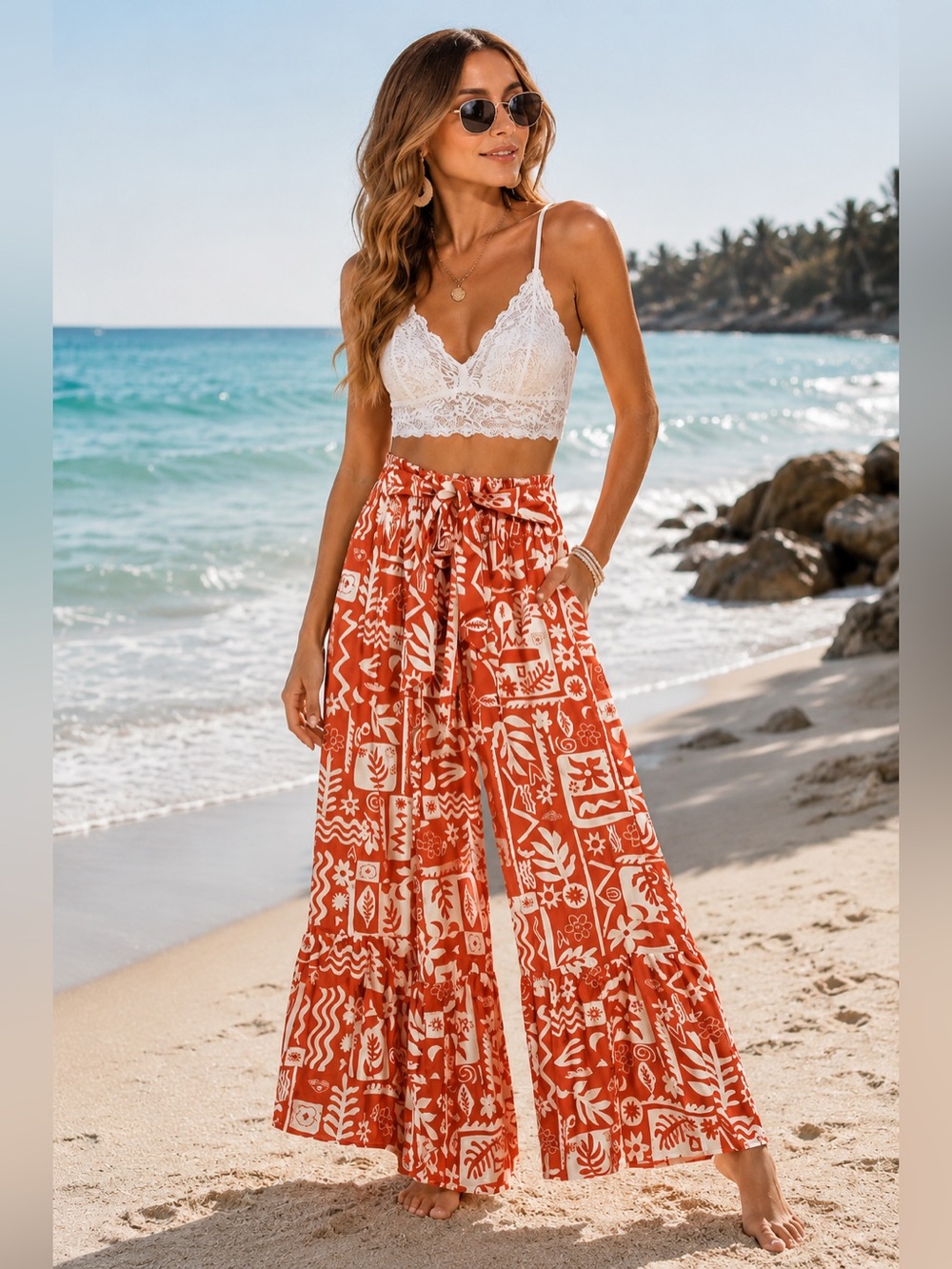 🌺Grace Karin Boho Wide-Leg Printed Pants